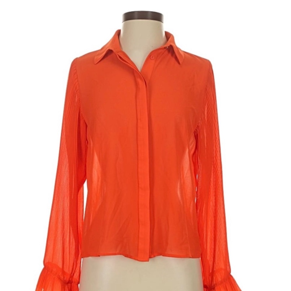 Zara Romantic Pleated Sleeved Coral Top, With Camisole - Picture 8 of 8